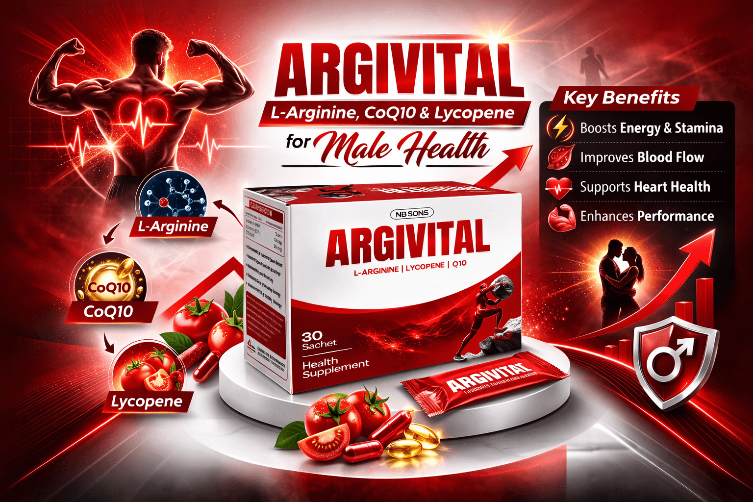 Argivital Sachet – L-Arginine, CoQ10 & Lycopene for Male Health | Pakistan